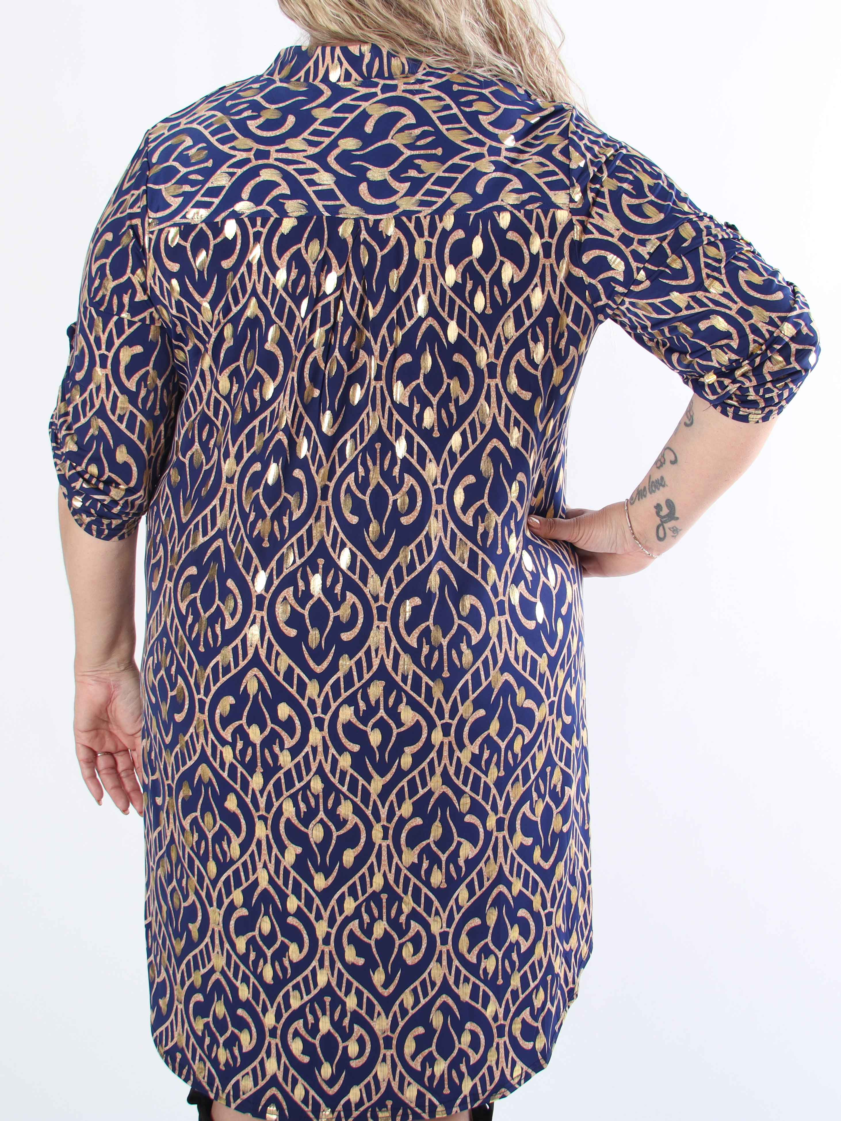 Ebba Boho Long - Elastisk plus size mønstret kjole med guld prikker